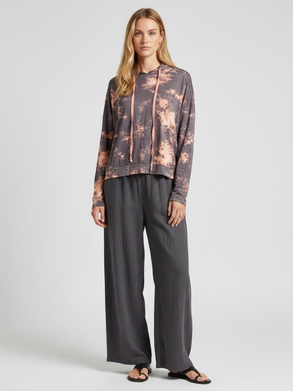 EARTHBOUND Charcoal and Peach Tie-Dye Hoodie